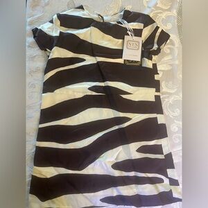 NWT Sail to Sable Chocolate and Ivory 100%Silk Striped Dress